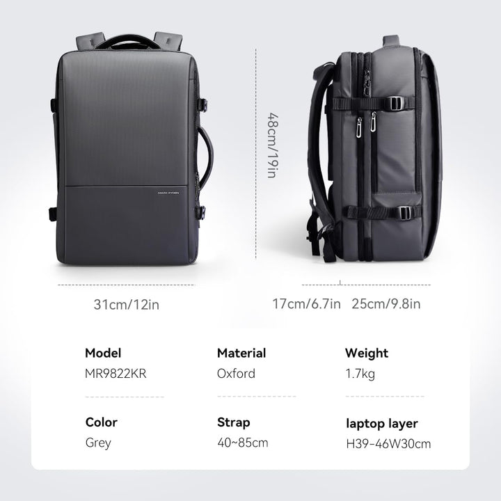 MARK RYDEN 30-45L Geschäftsreiserucksack, Erweiterte Umhängetasche, multifunktionaler Nass- und Troc