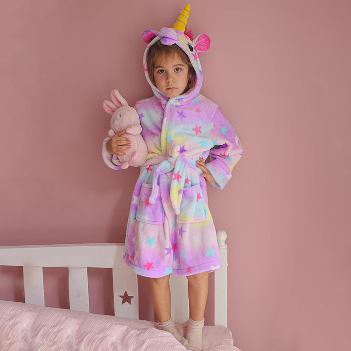 KAKU NANU Bademantel Kinder Mädchen Einhorn 4-11 Jahre Flauschig Warm Plüsch Bademantel Kuschelig Mo