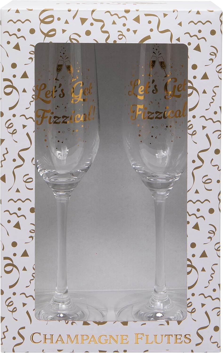 Maturi Set aus zwei „Let's Get Fizzical“-Champagnerflöten, 220 ml, in Geschenkbox, Let's Get Fi