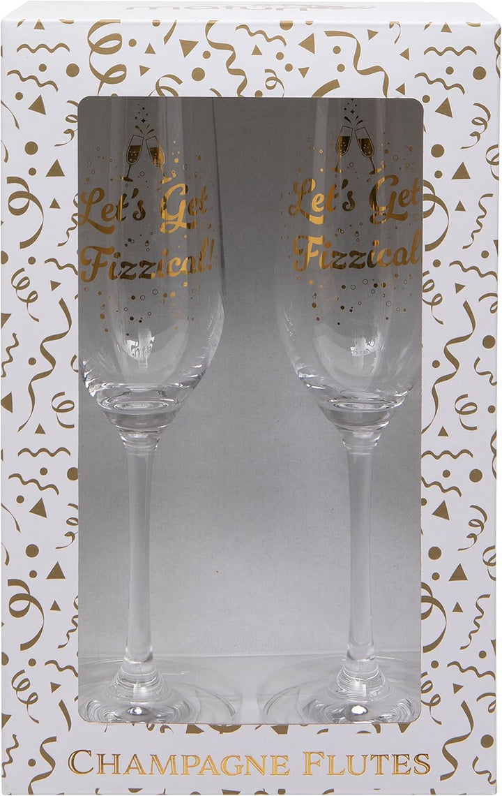 Maturi Set aus zwei „Let's Get Fizzical“-Champagnerflöten, 220 ml, in Geschenkbox, Let's Get Fi