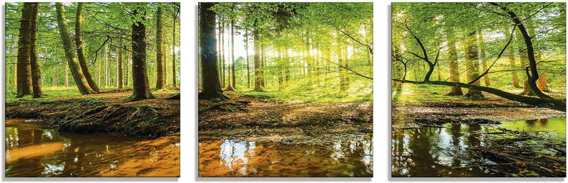 ARTland Glasbilder Wandbild Glas Bild Set 3 teilig je 30x30 cm Quadratisch Wald Natur Landschaft Bäu