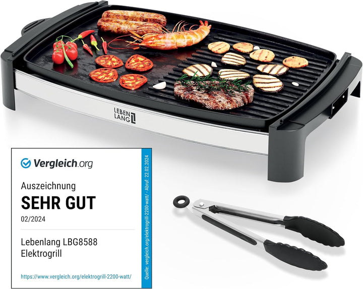 Elektrogrill Tischgrill elektrisch mit TÜV & GS 2200 Watt | 4 – 8 Personen BBQ Tisch Grill - Indoor