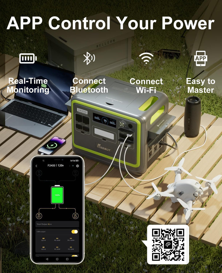 FOSSiBOT F2400 Tragbare Powerstation, 2048Wh 2400W AC Solargenerator | Superschnelles Laden in 2h, U