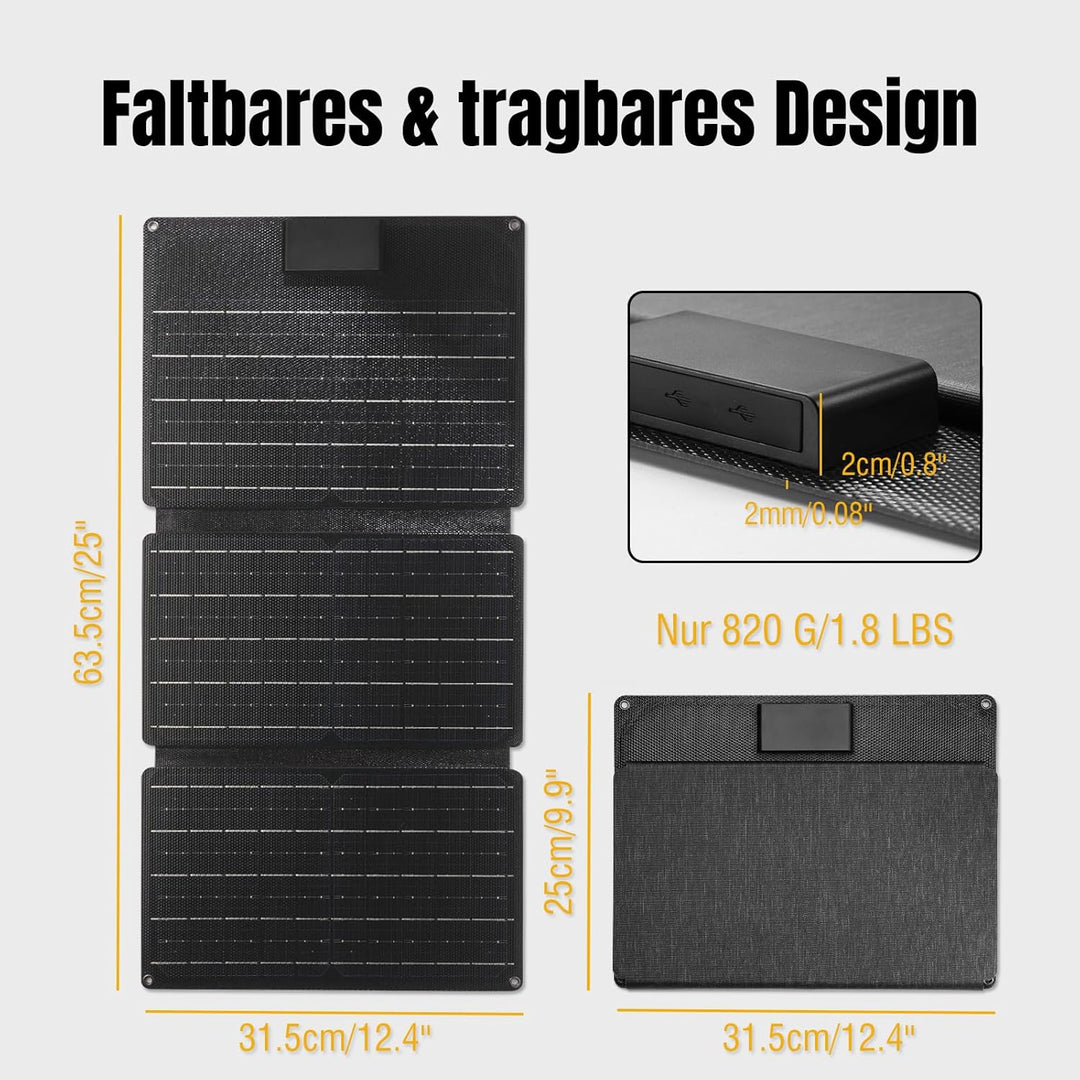 Raddy SP30 30W Solarpanel, faltbares tragbares Solar-Ladegerät, QC3.0 USB Port/Type-C/DC 18V Schnell