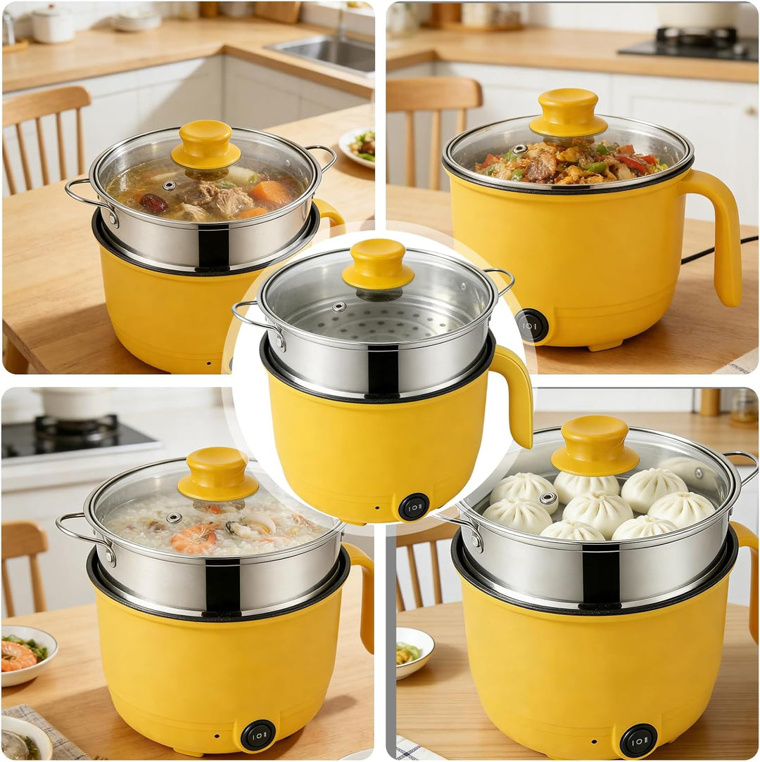 Elektrischer Hot Pot, 1,3l Elektrischer Kochtopf, 600w 220v Hot Pot Ramen Cooker Mit Dampfgarer Aus
