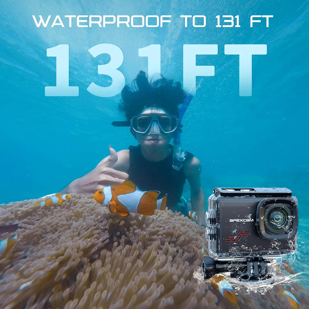 Apexcam M80pro mit 64G Karte Action Cam 4K60FPS 64MP WLAN Sportskamera Unterwasserkamera 40m Wasserd