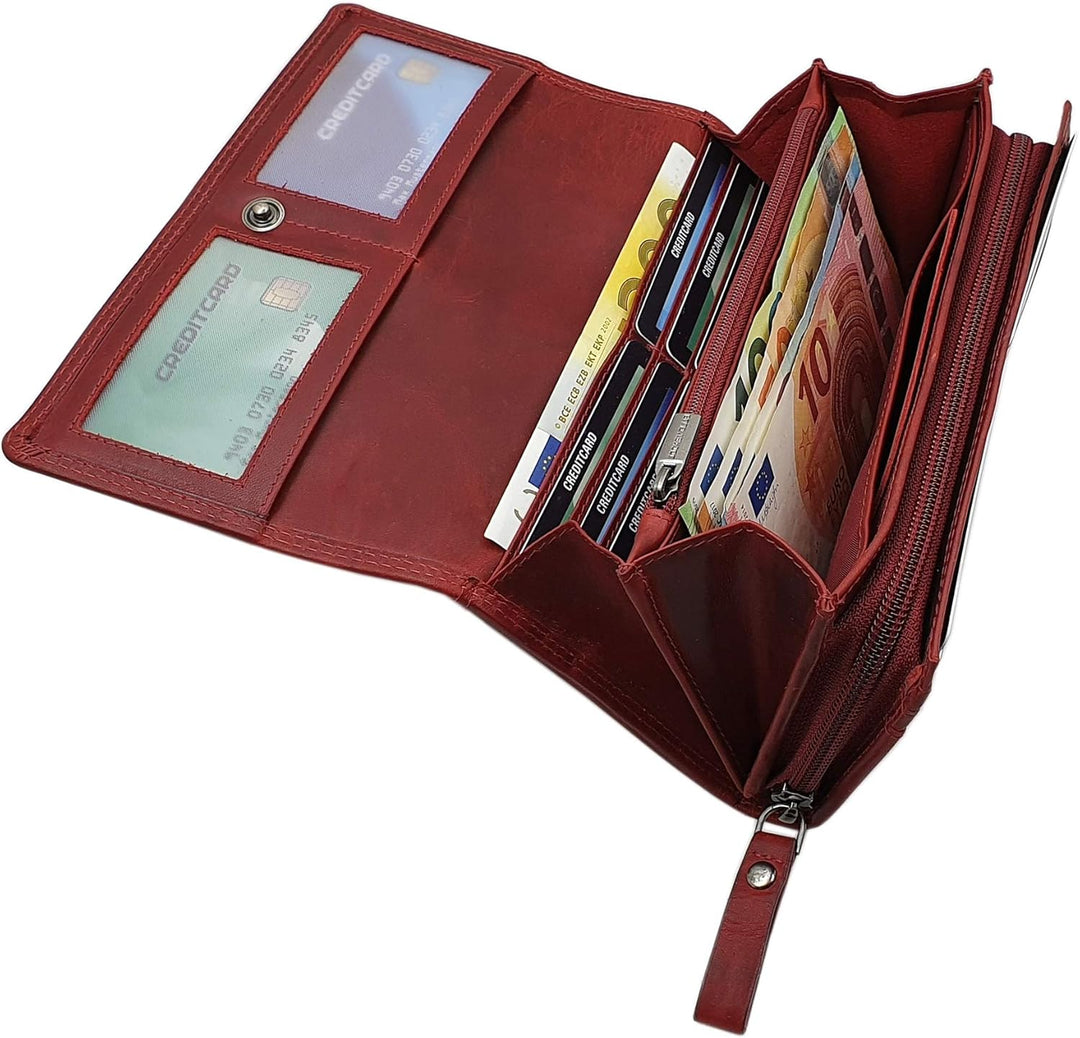 Grosse Rindleder Damen Geldbörse/Geldbeutel/Portemonnaie/Geldtasche mit Schmetterling-Motiv oder ohn