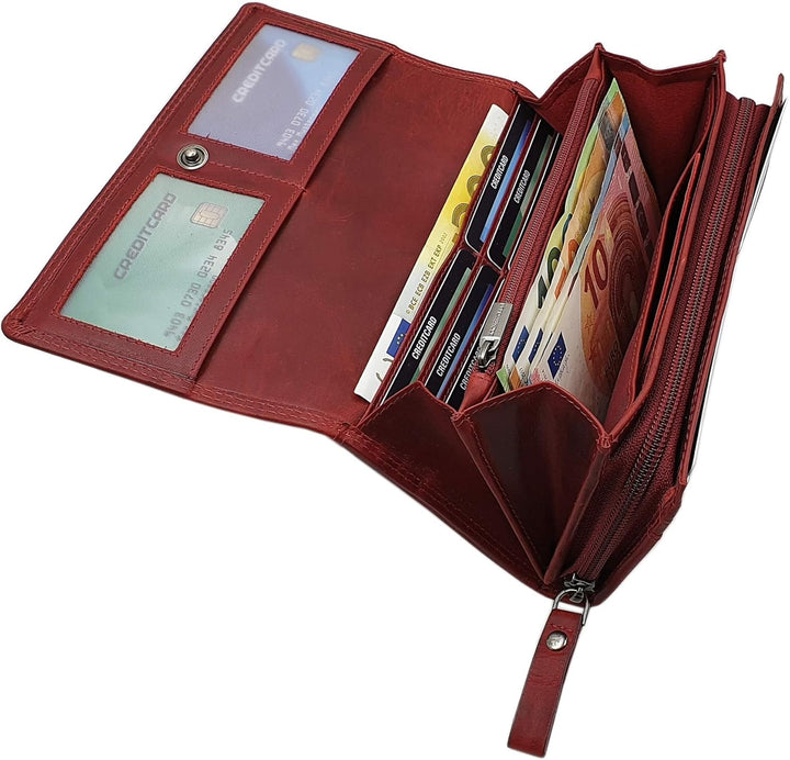 Grosse Rindleder Damen Geldbörse/Geldbeutel/Portemonnaie/Geldtasche mit Schmetterling-Motiv oder ohn