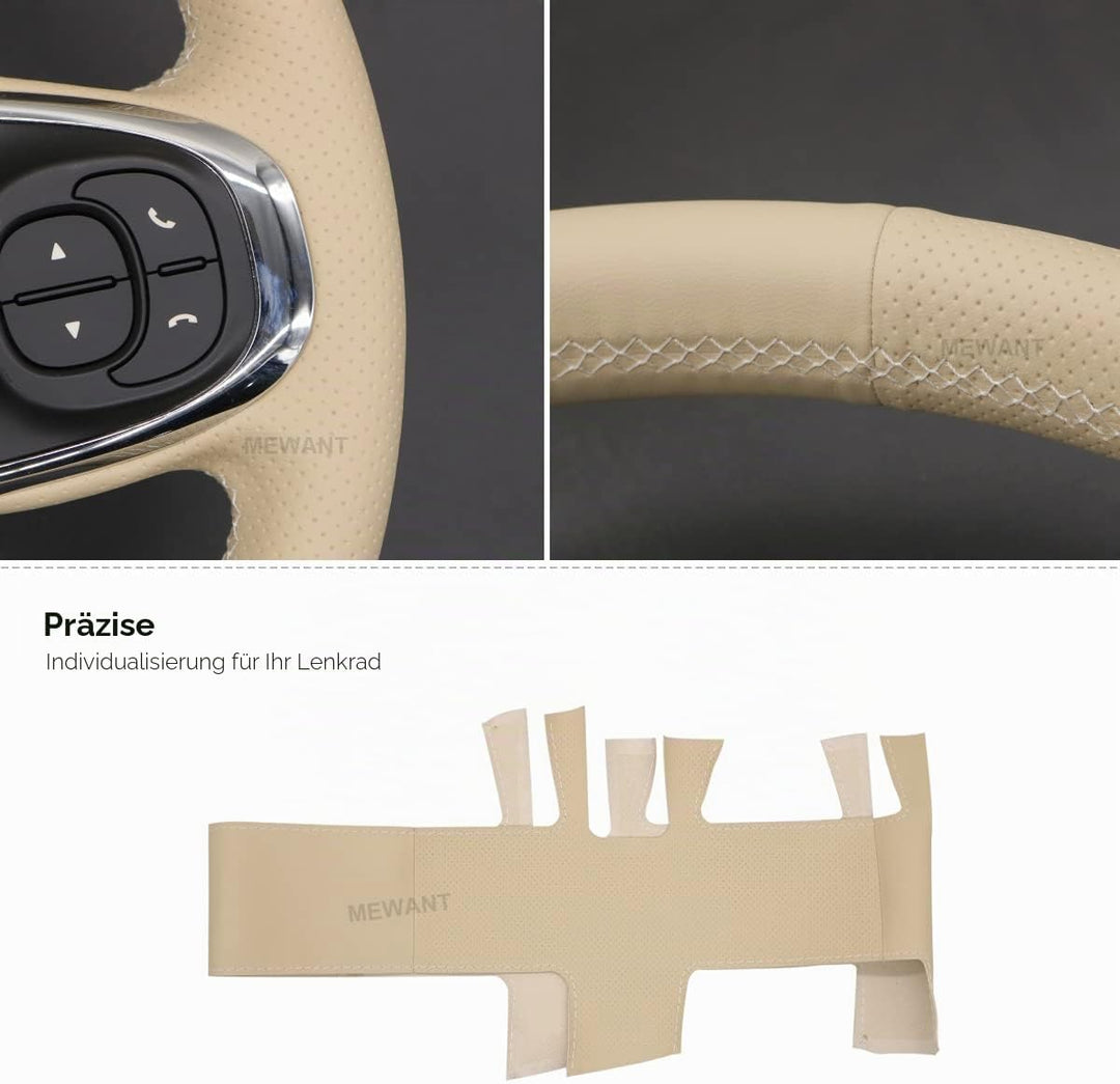MEWANT Lenkradbezug für FIAT 500 / 500C Lenkradhülle aus Kunstleder Mikrofaser Leder per Hand Nähen