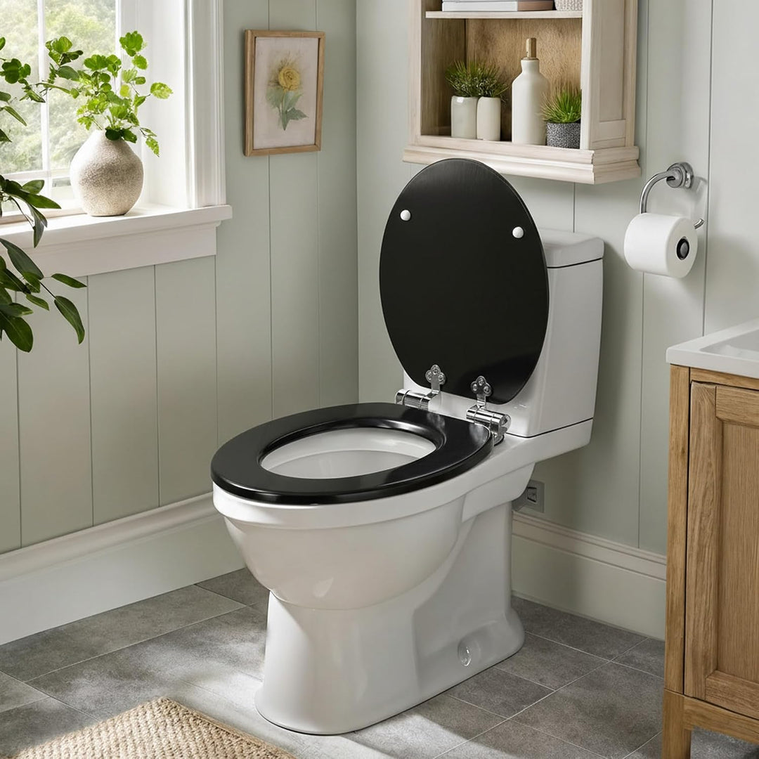 SINOBATH WC-Sitz Schwarz mit Absenkautomatik, MDF Toilettendeckel Soft Close, Matt Schwarzer Klodeck
