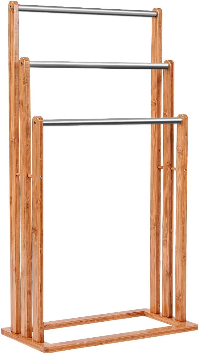 GIANTEX Handtuchständer freistehend Bambus, Badehandtuchständer Handtuchhalter Badetuchhalter mit 3