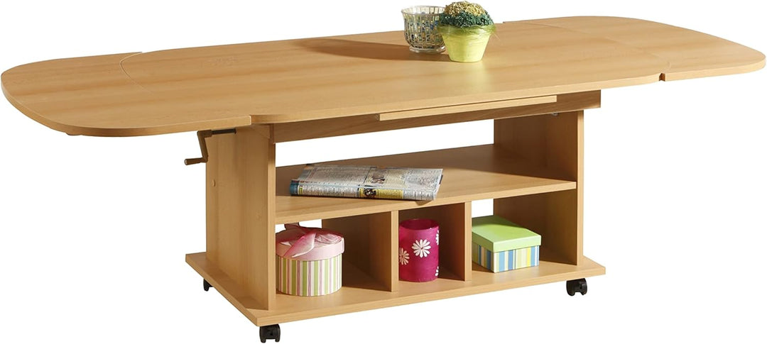 Hela Tische, Funktionscouchtisch Babsi, Holzwerkstoff melaminbeschichtet, Buche, höhenverstellbar 53