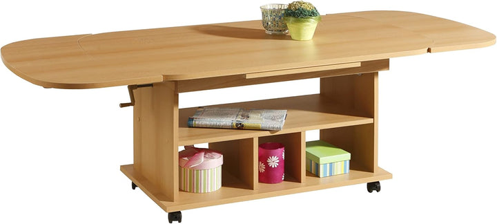Hela Tische, Funktionscouchtisch Babsi, Holzwerkstoff melaminbeschichtet, Buche, höhenverstellbar 53