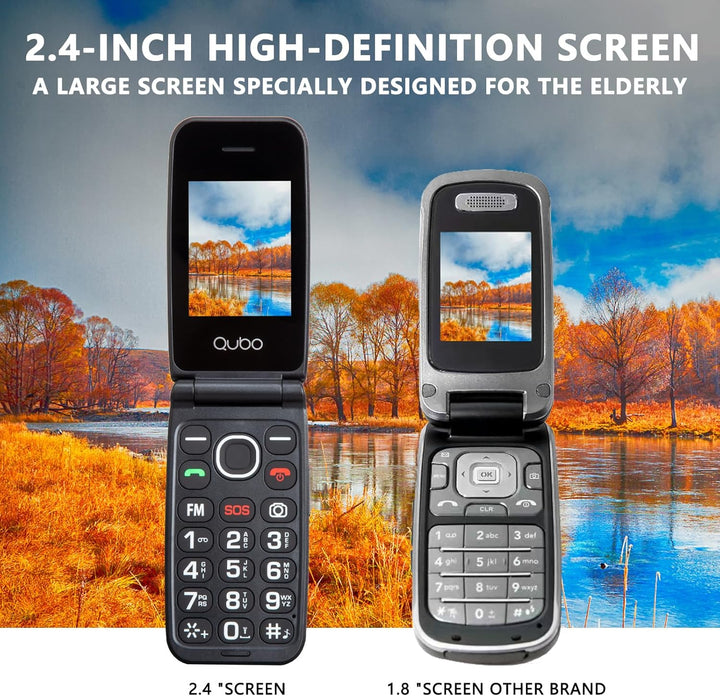 Qubo Flip Phone for Seniors with Charge Station,Simlock-Free Senior Mobile Phone Folding Mobile Phon
