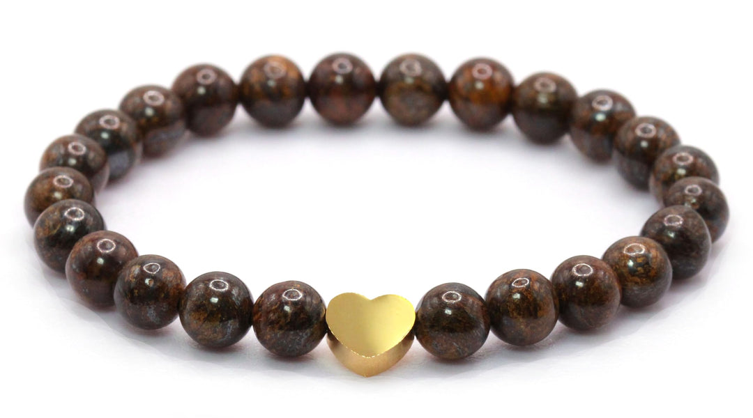 Echtes Edelstein Armband mit 6mm Perlen und Edelstahlherz - verschiedene Längen - Heilstein Schutzst