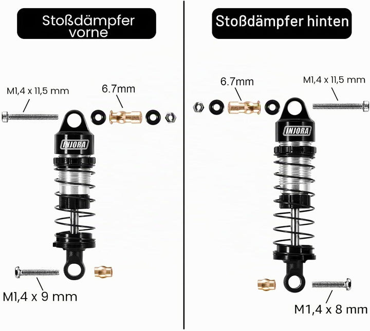 INJORA Aluminium Öldämpfer Stossdämpfer für 1/24 Buggy Losi Micro-B (Vorne & Hinten)