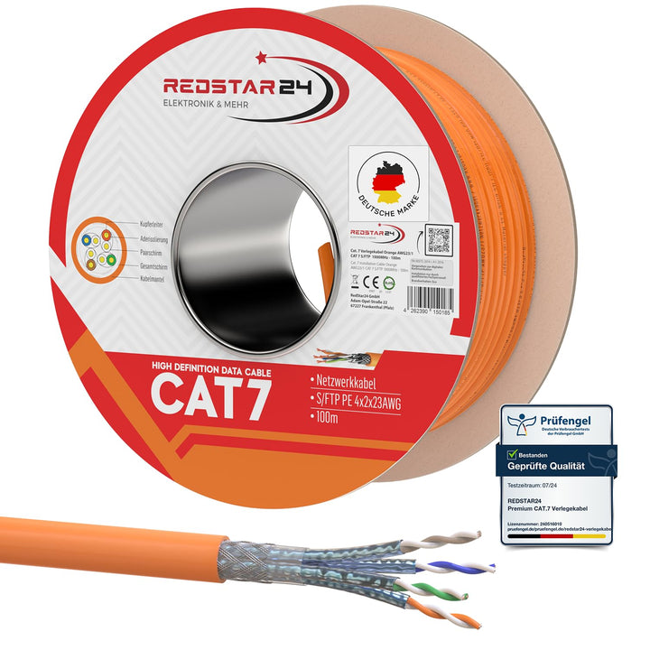 RedStar24 CAT 7 Verlegekabel 100m Netzwerkkabel Datenkabel LAN CAT7 Kabel Kupfer Installationskabel