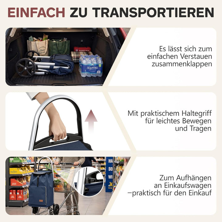 Sekey Einkaufstrolley klappbar, XXL Einkaufstasche mit Kühlfach, Faltbarer Einkaufswagen, Shopping T