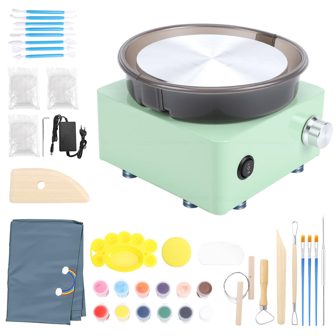Mini Töpferscheiben Set, Töpferei DIY Maschine mit 15cm Drehscheibe, 2 Wege Rotation, Rutschfeste Ba