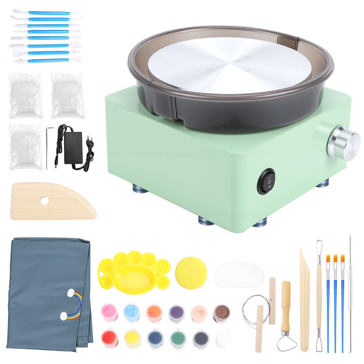 Mini Töpferscheiben Set, Töpferei DIY Maschine mit 15cm Drehscheibe, 2 Wege Rotation, Rutschfeste Ba