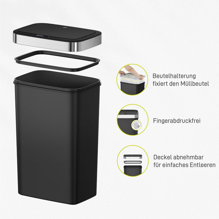 EKO Hana Deluxe 50L Mülleimer mit Sensor, Automatischer Mülleimer Küche, rechteckiger Bewegungssenso