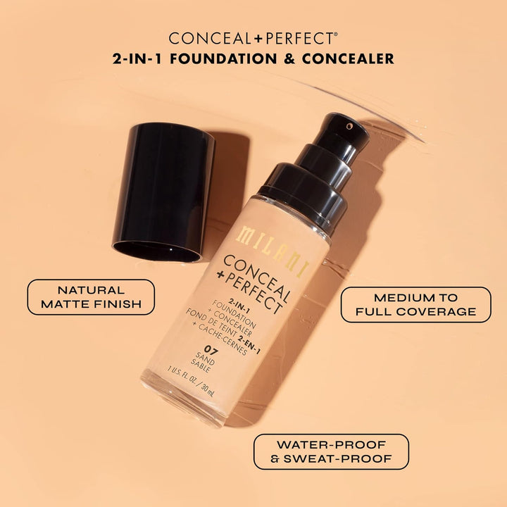 Milani C-M0-012-11 Conceal And Perfect 2 in 1 Foundation + Concealer Creamy Natural, 30 ml