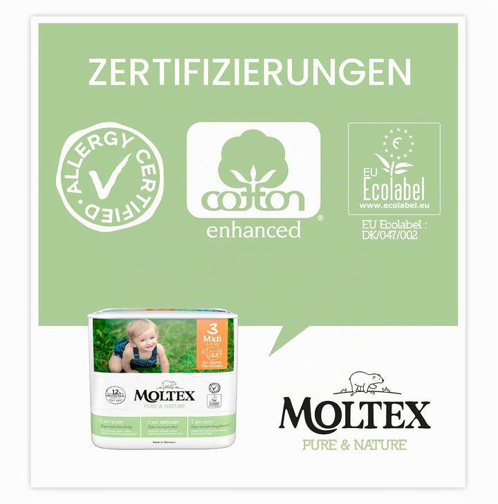 Moltex Pure & Nature Windeln Grösse 3 (4-10 kg), Weiss, Grösse 3 (224) Grösse 3 (224 Stück), Grösse