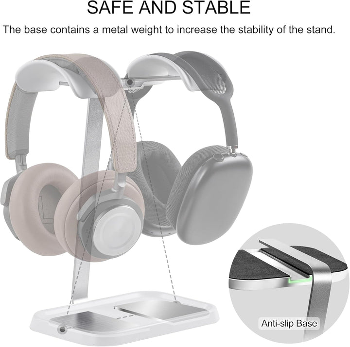Doppel Kopfhörer Ständer, Stabiler Doppel Headset Halterung mit Ablagefach, Schwere Basis Gaming Kop