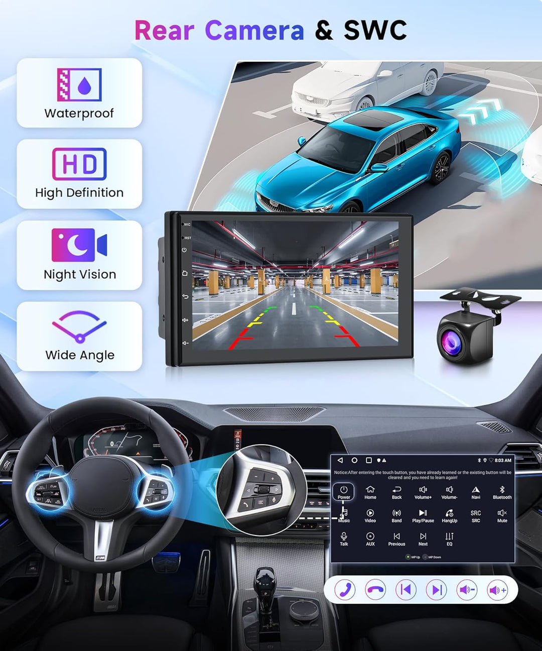 Rimoody 2G+64G Autoradio 2 Din Android Wireless Carplay Android Auto, 7 Zoll Touchscreen 2 Din Radio
