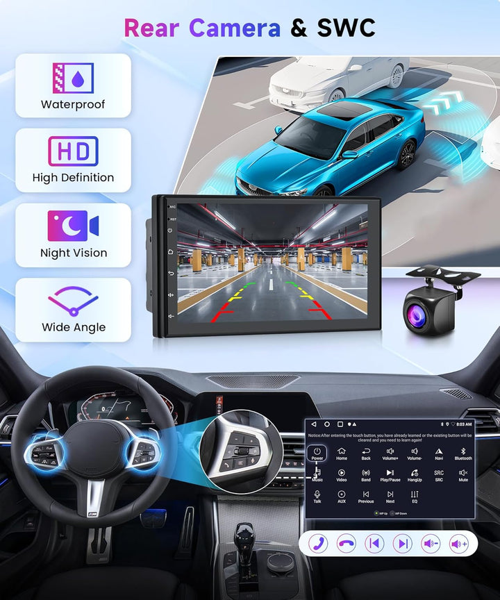 Rimoody 2G+64G Autoradio 2 Din Android Wireless Carplay Android Auto, 7 Zoll Touchscreen 2 Din Radio