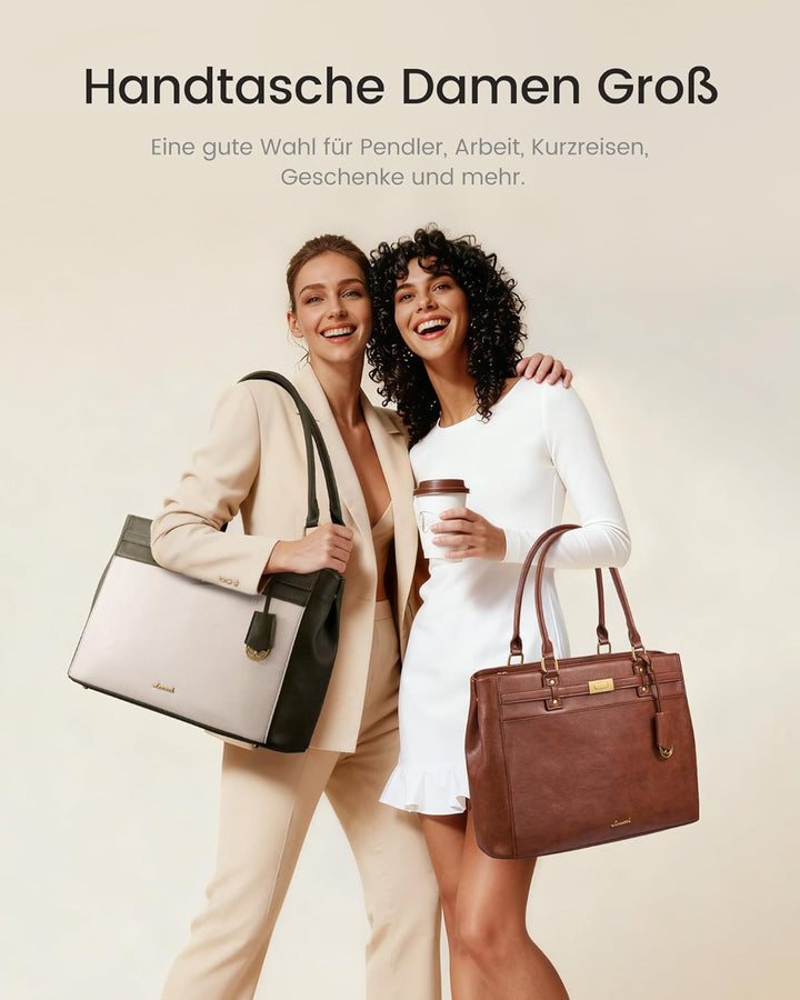 LOVEVOOK Handtasche Damen Gross, 15,6 Zoll Elegant Laptoptasche Arbeitstasche, PU Leder Business Sho