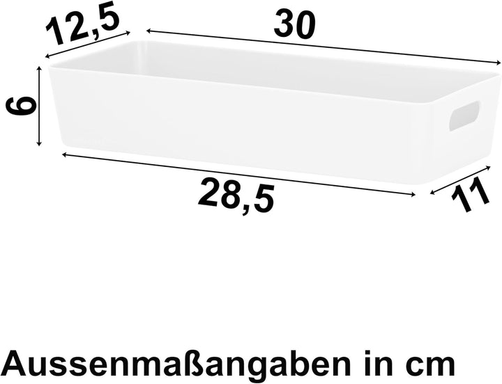 6x Ordnungsboxen - 6 cm hoch - WEIss - 30x12,5x6cm - 1,9 Liter - Ordnungskorb - Schubladenorganizer