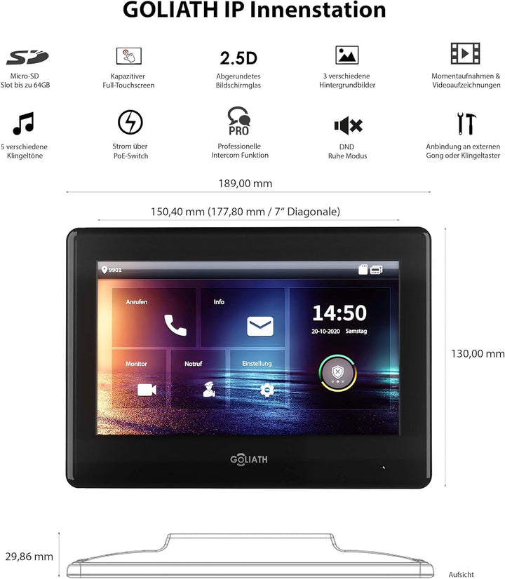 Goliath Hybrid | IP | Full-HD Video Türsprechanlage | App | 1-Fam | 2 x Full-Touchscreen 17,78 cm (7