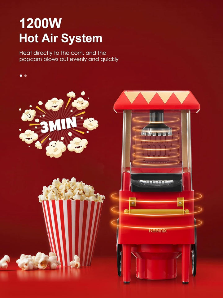 Popcornmaschine, Reemix Popcorn Maker für Zuhause, 2 Minuten schnelles,Fat Free,Oil-Free, leistungss
