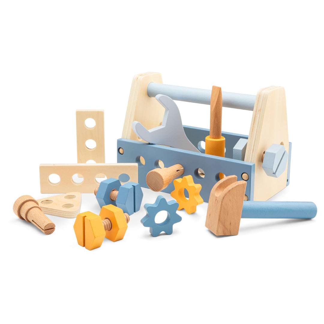 Woet® Holz Werkzeugkoffer Kinder, Spielzeug Werkzeug Set, Rollenspiel Baustelle, Schrauben und Mutte