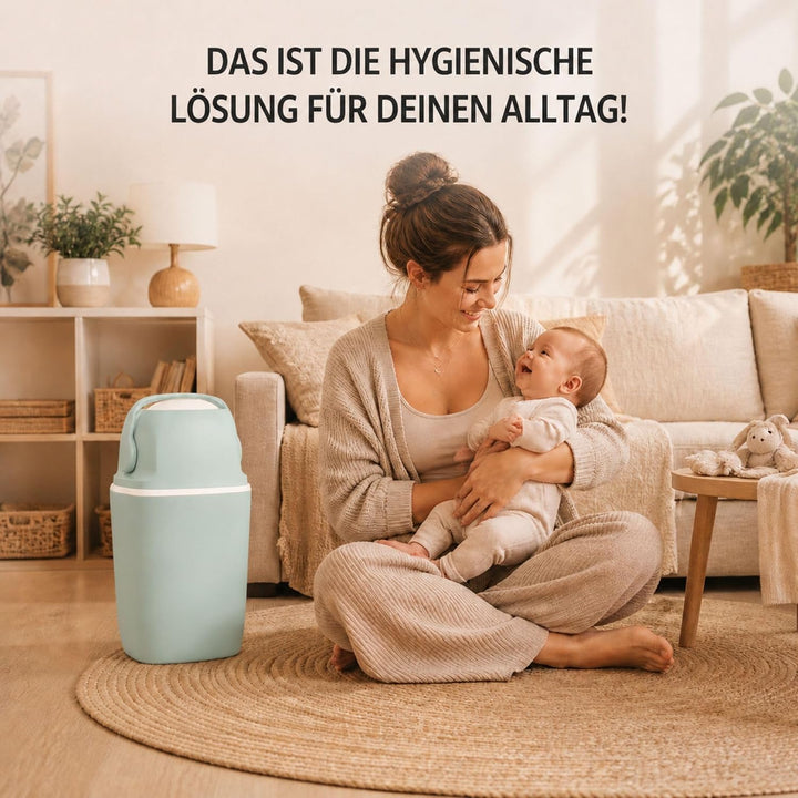 AirWell Windeleimer Geruchsdicht & Windel Blaubaer - Wickeleimer, mit Geruchsstopp-System, Einhändig