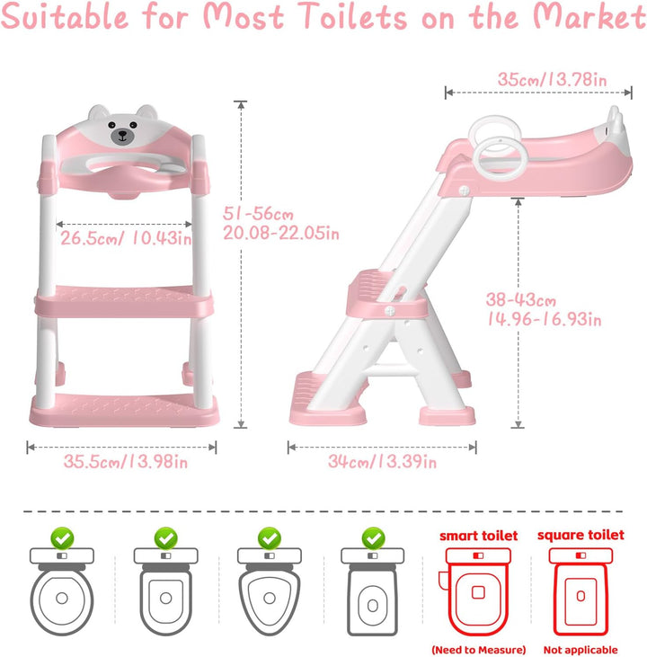 Toilettensitz Kinder mit Treppe, 2-in-1 Kinder Toilettensitz ür ab Kleinkinder Jungen und Mädchen, U