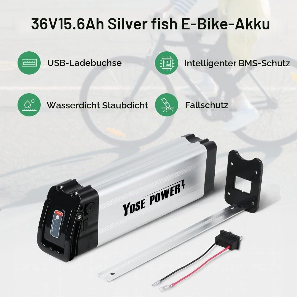 YOSE POWER E-Bike Akku 36V 10.4Ah / 14.5Ah / 15.6Ah /18.2Ah Geeignet für Motoren 36V 250W-800W XH370