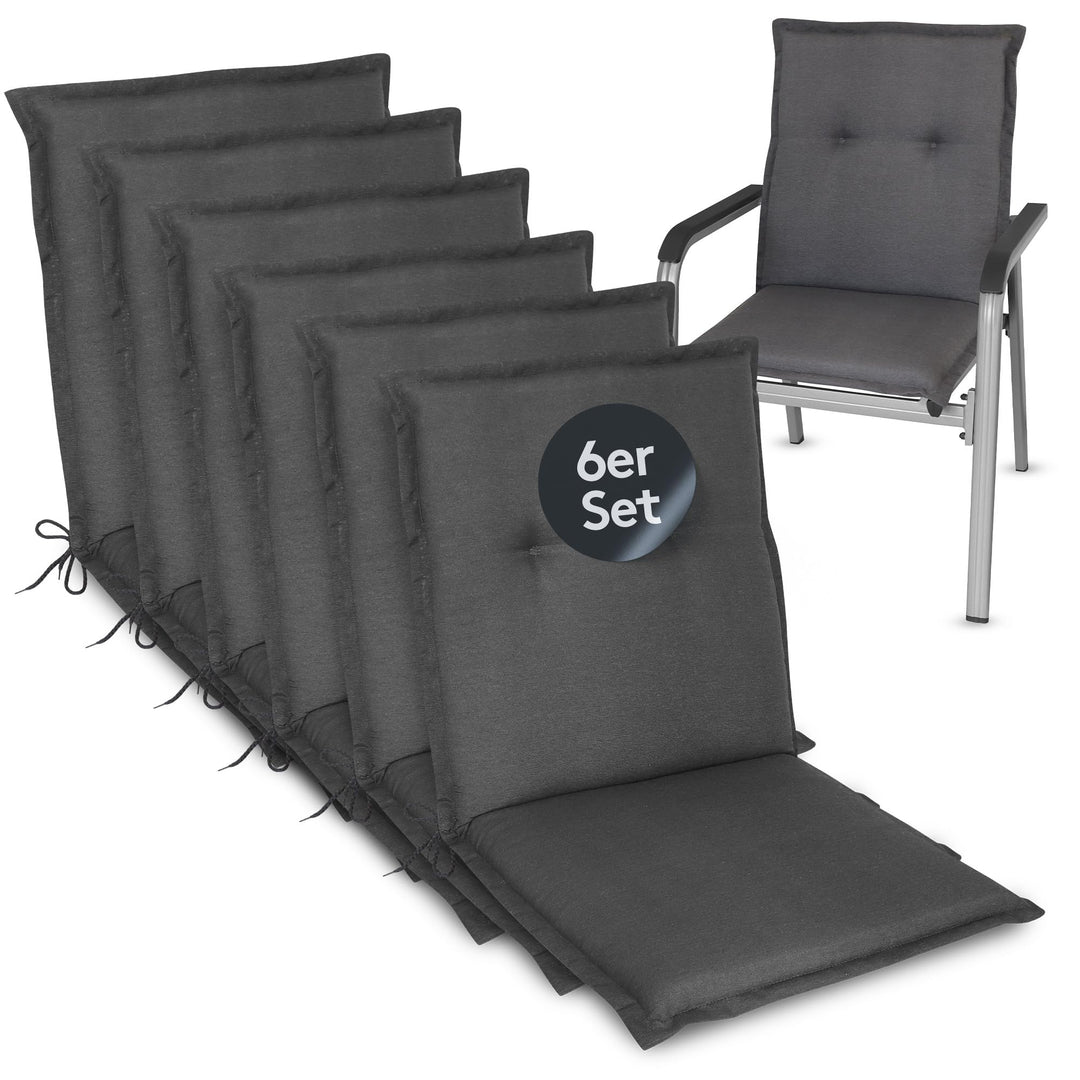 LILENO HOME Gartenstuhl Auflagen als [6er Set - Niedriglehner] in Uni Anthrazit (Tami) - Bequeme Lie
