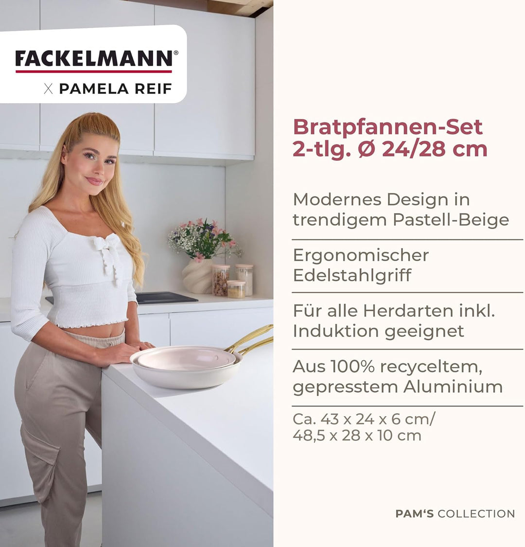 FACKELMANN x Pamela Reif Bratpfannen-Set 2-tlg Ø 24-28 cm – Stilvolle Pfannen aus recyceltem Alumini