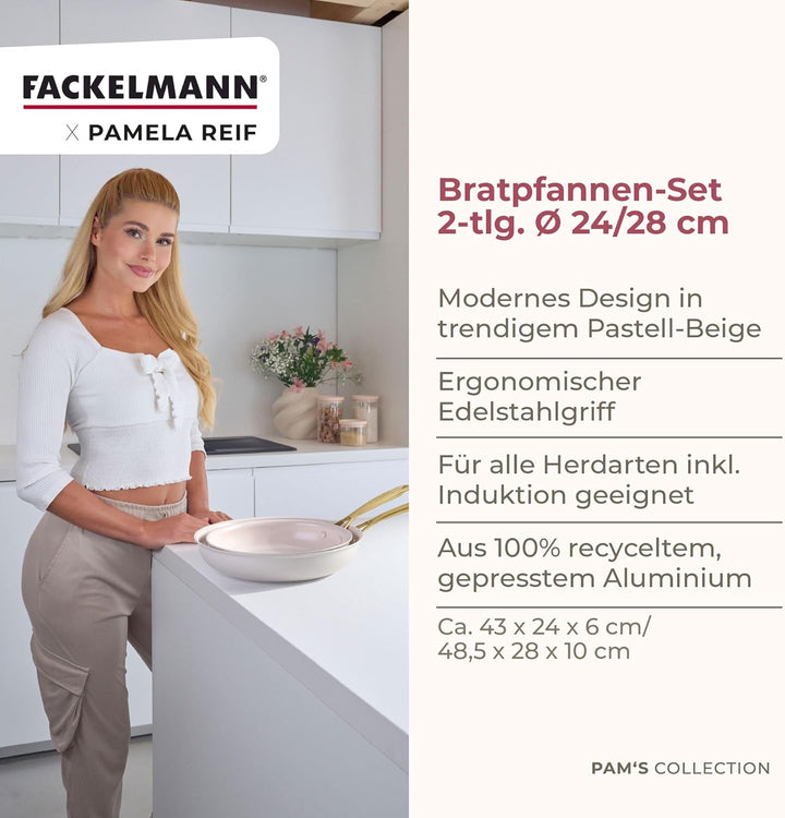 FACKELMANN x Pamela Reif Bratpfannen-Set 2-tlg Ø 24-28 cm – Stilvolle Pfannen aus recyceltem Alumini