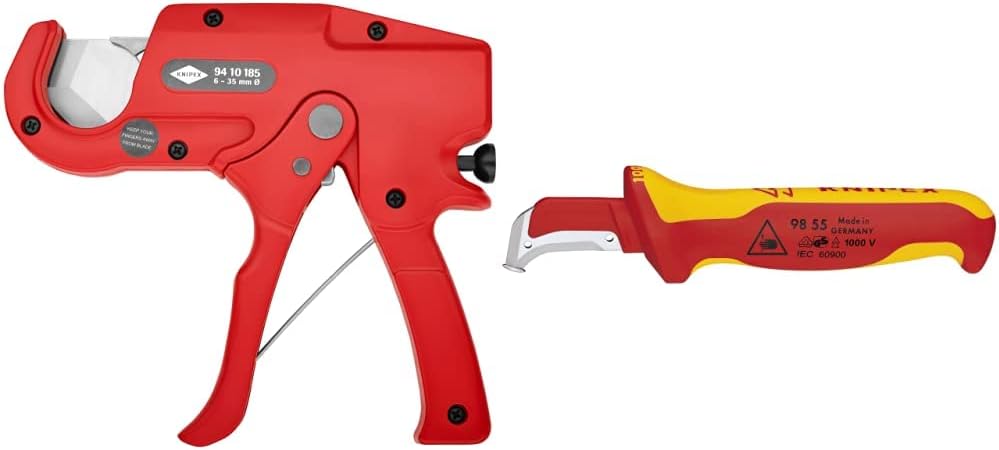 Knipex Rohrschneider für Kunststoffrohre (Elektroinstallation) 185 mm 94 10 185 & Abmantelungsmesser