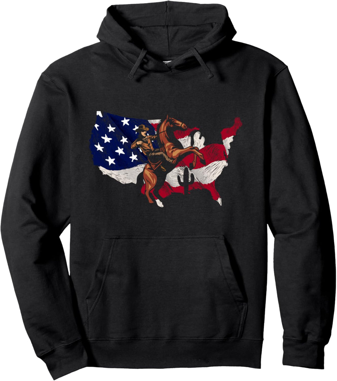 Amerika Flagge Cowboy Reiter Pferdesport Geschenk Pferd Pullover Hoodie