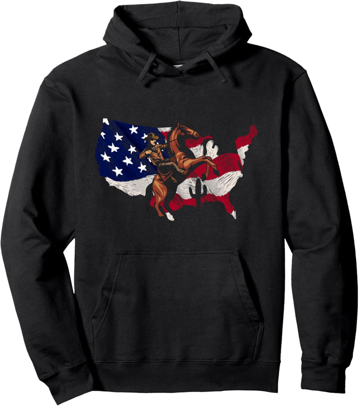 Amerika Flagge Cowboy Reiter Pferdesport Geschenk Pferd Pullover Hoodie