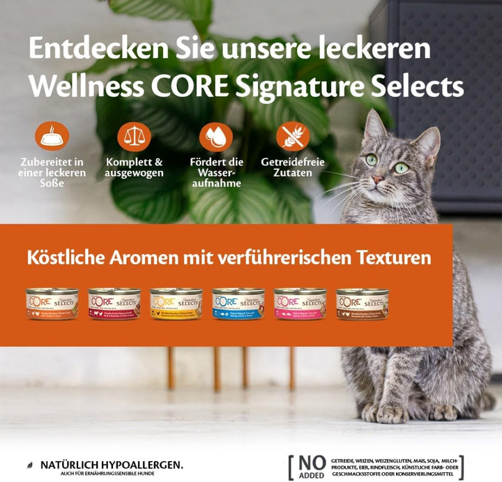 Wellness CORE Signature Selects, Katzenfutter nass in Sauce, getreidefrei, mit hohem Fleischanteil,
