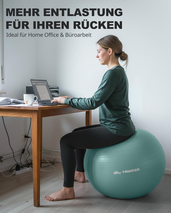 Trideer Gymnastikball – Sitzball, Pezziball &amp; Pilates Ball für Büro &amp; Rückentraining, Balance Ball f