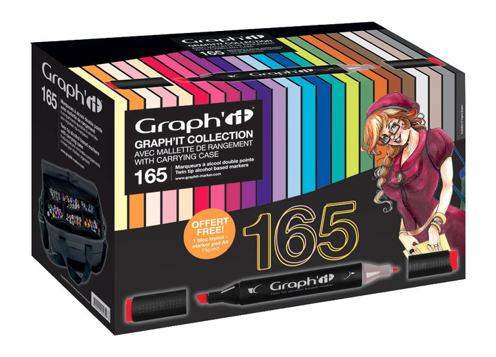 Graph'it Tasche mit kompletter Kollektion, 165 Marker in verschiedenen Farben