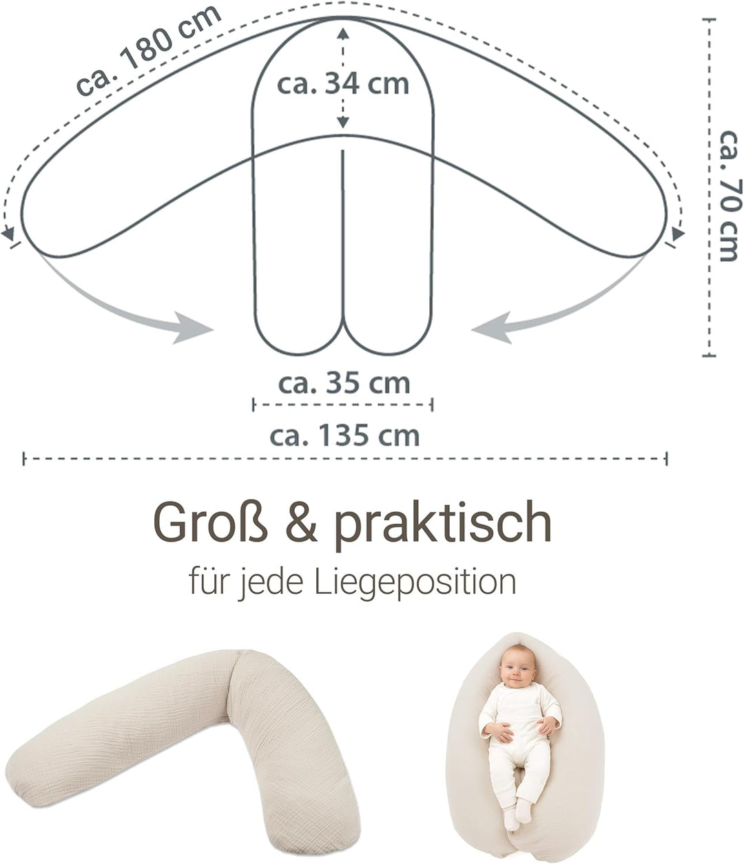 Theraline Stillkissen & Schwangerschaftskissen Dodo Pillow Premium - 180cm inkl. Bezug aus Musselin