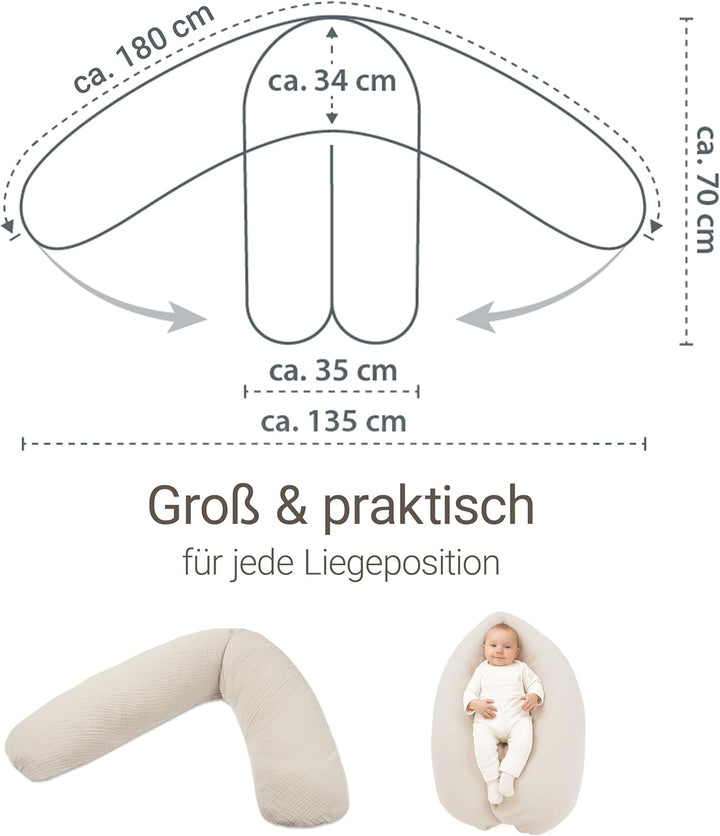 Theraline Stillkissen & Schwangerschaftskissen Dodo Pillow Premium - 180cm inkl. Bezug aus Musselin