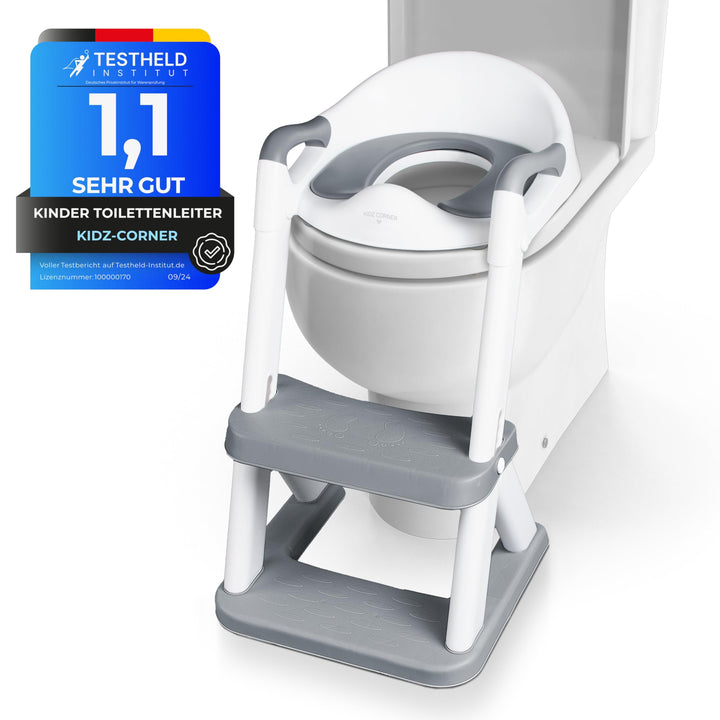 KidzCorner Kinder Toilettensitz mit Treppe, höhenverstellbare Toilettenleiter klappbar auch als Trit